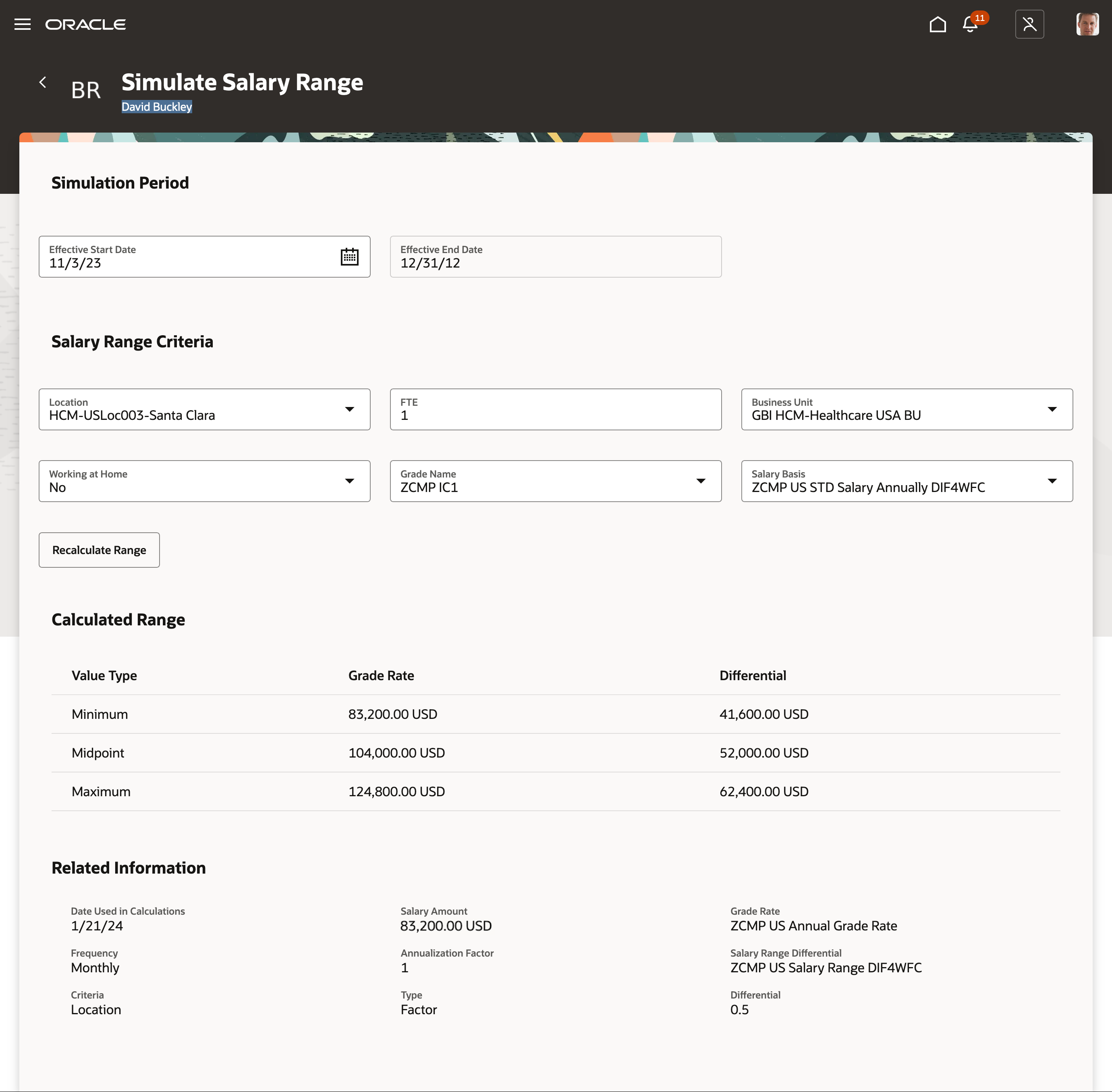 Redwood Experience for Simulate Salary Range