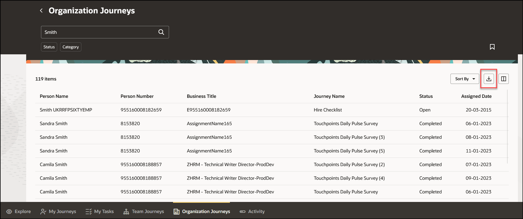 Download Search Results List to Excel from Redwood Journeys Pages