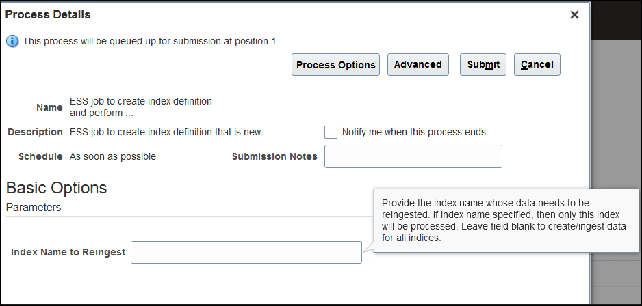 ESS Job to Create Index Definition and Perform Initial Ingest to OSCS Parameter Page