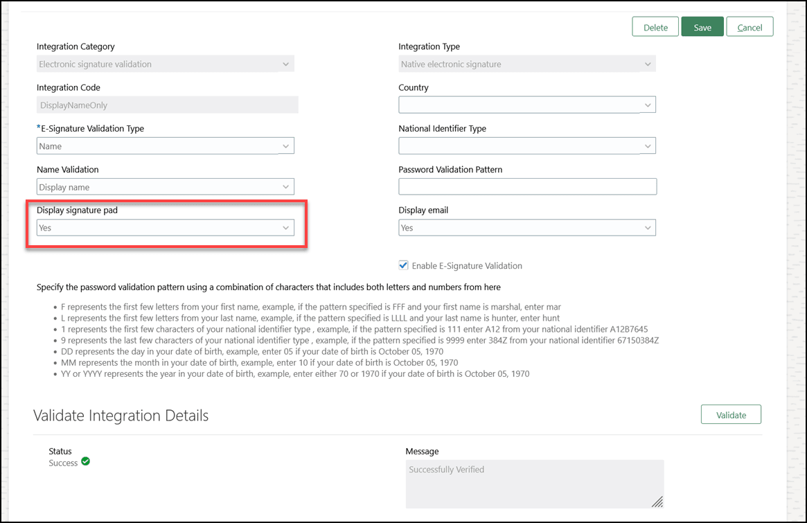 Select Yes to Display Signature Pad When You Configure Integration
