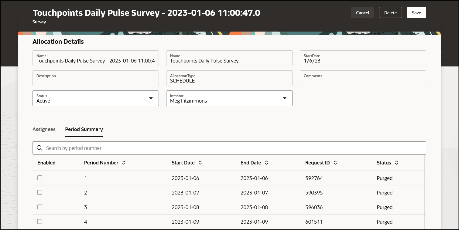 Period Summary for a Scheduled Journey