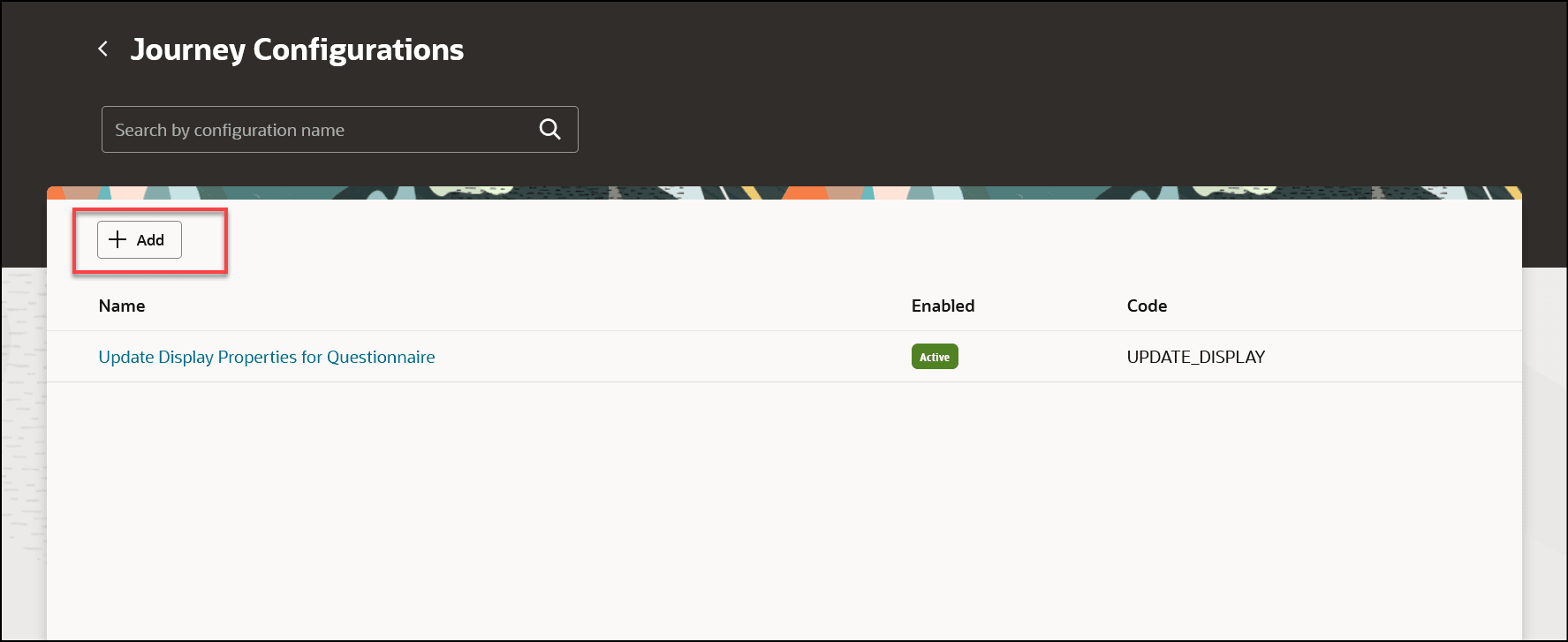 Journey Configurations Landing Page