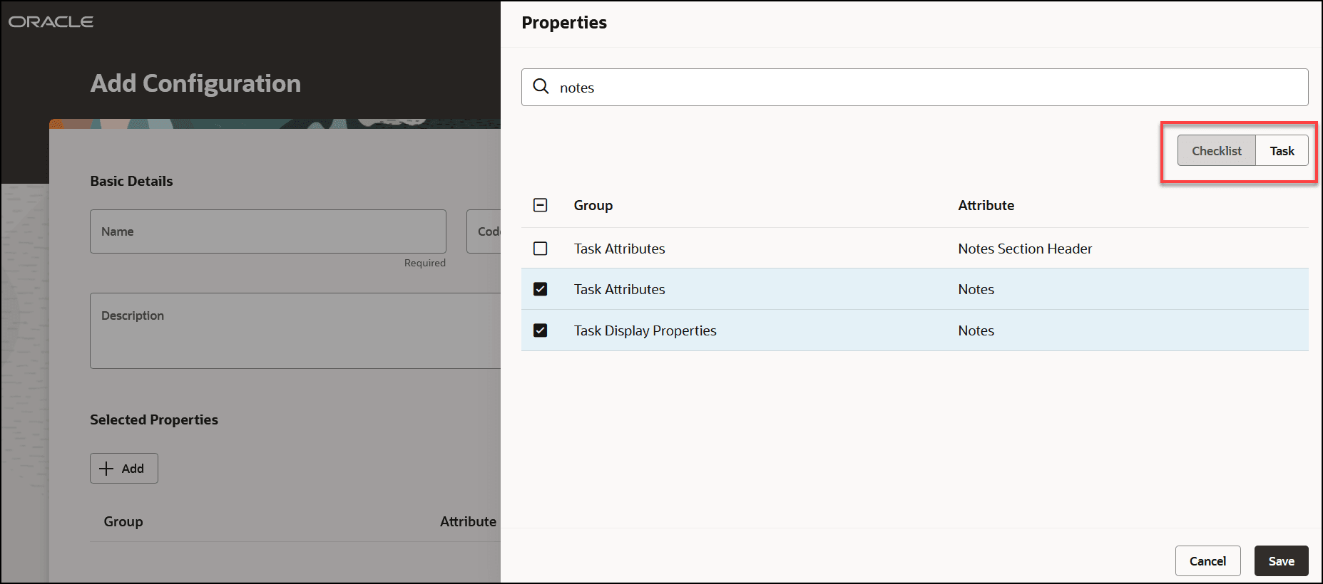 Select Task Properties