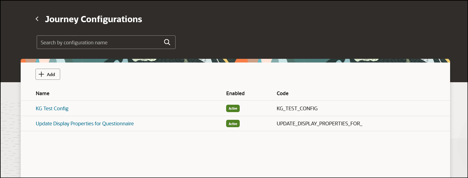 Configuration Added to List of Journey Configurations