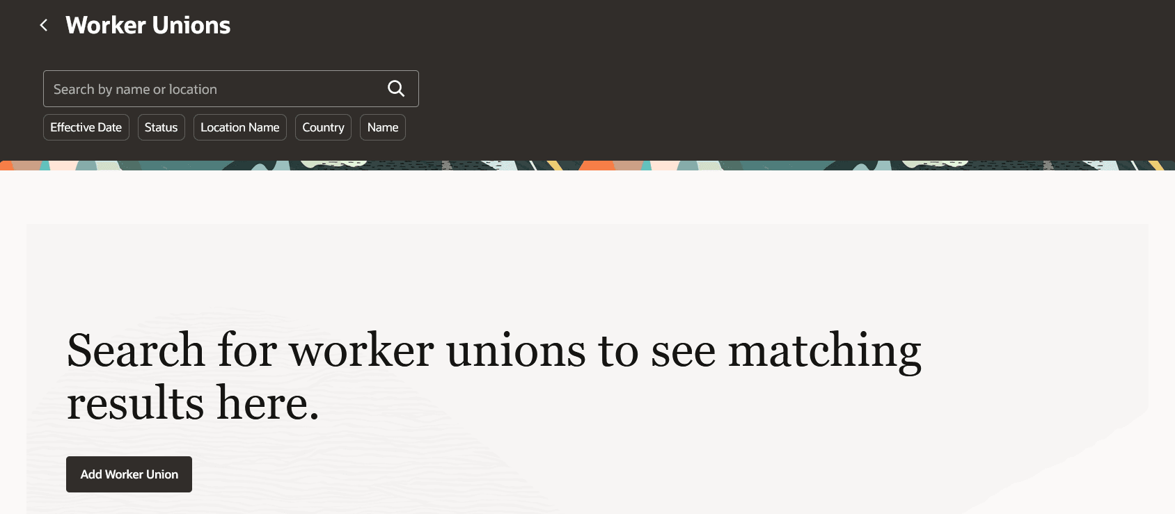 This image shows the Worker Unions search page.