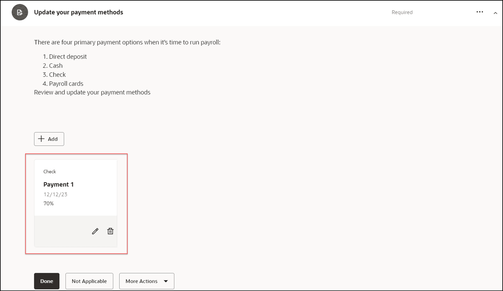Payment Method Created Directly Within a Journey Task