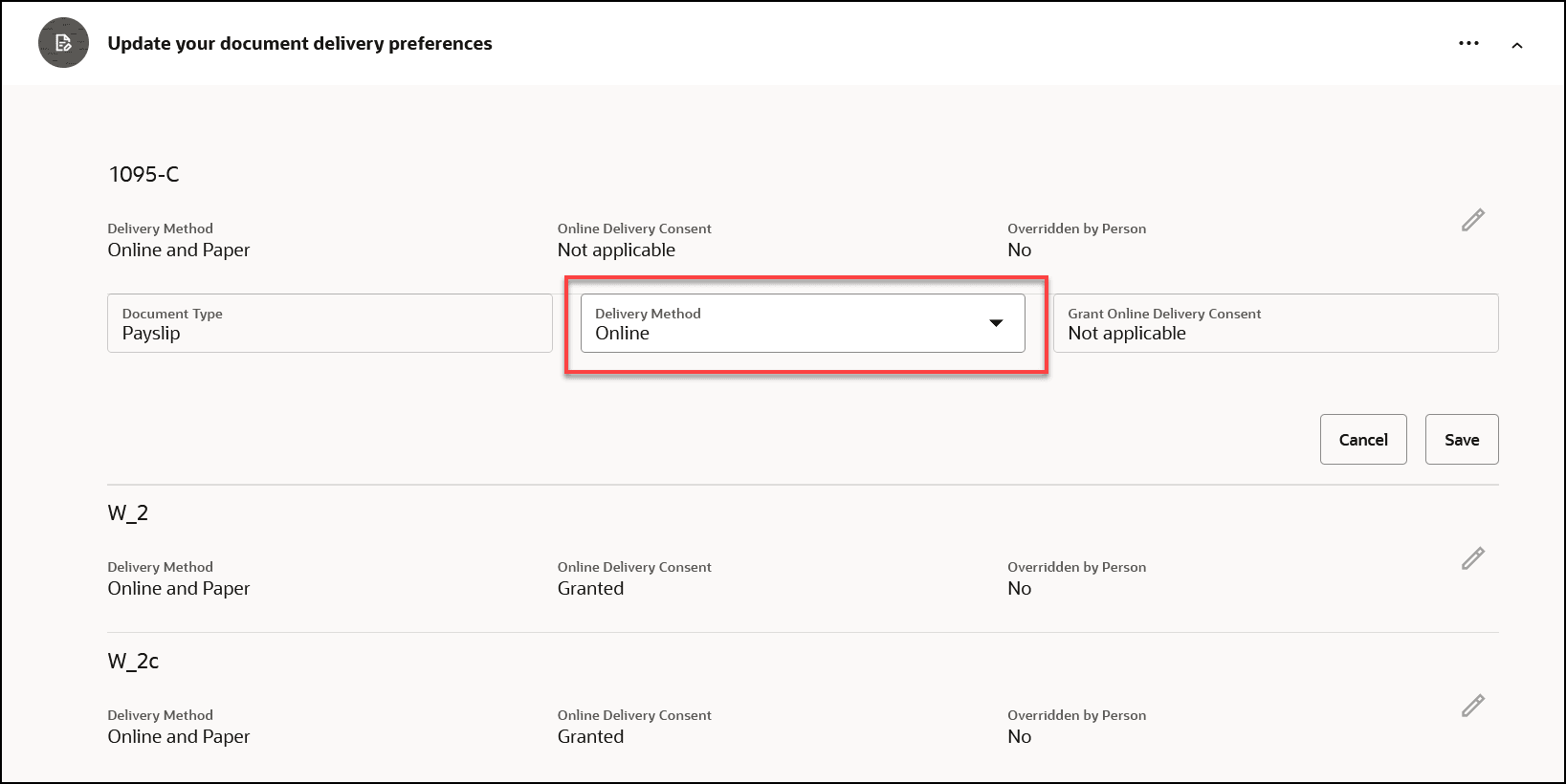Edit Details for the Document Delivery Preference