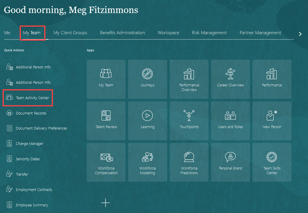 Navigation to the Team Activity Center page