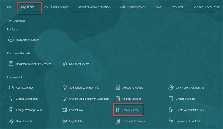 Create Survey Quick Action Under My Team Tab