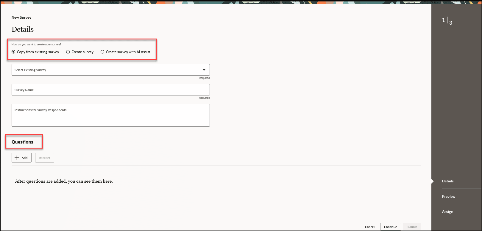 Options to Create Survey