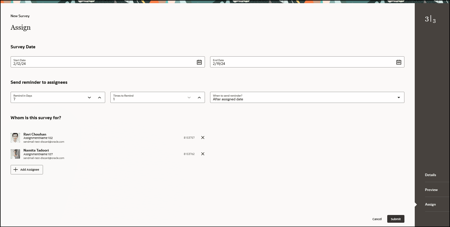 Schedule, Set Reminder Options, and Assign Survey