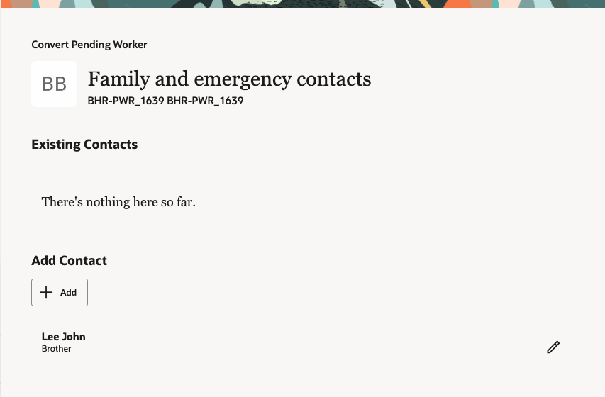 Family and emergency contacts step