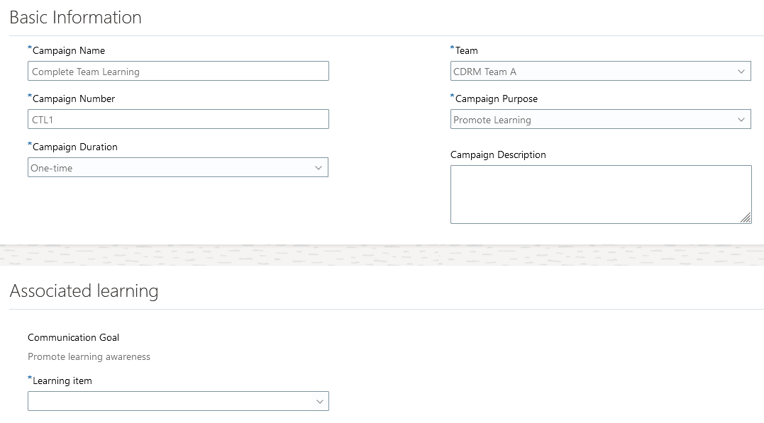 Basic Information for a Campaign - Promote Learning Awareness