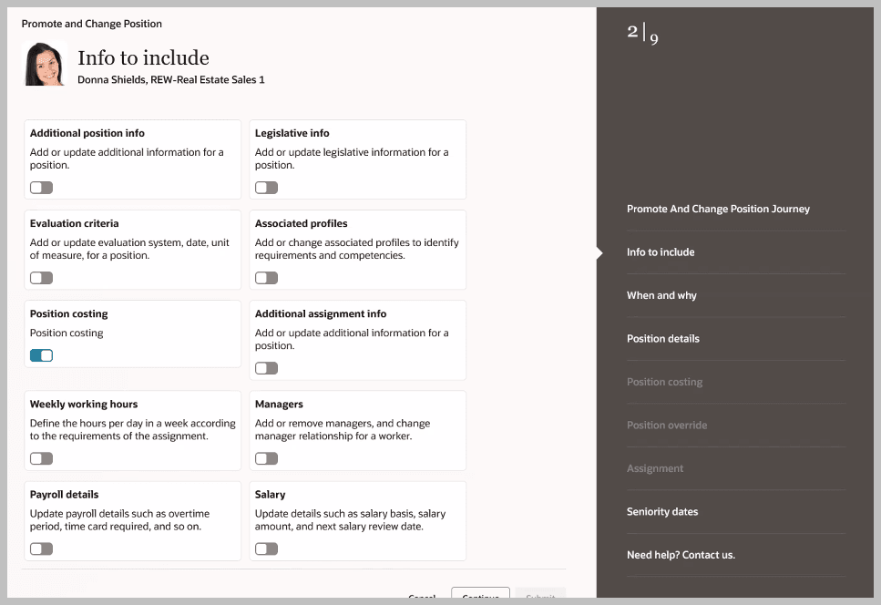 Select Payroll Costing step in Promote and Change Position process