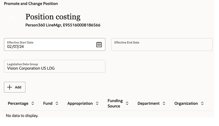 Position costing step in Promote and Change Position