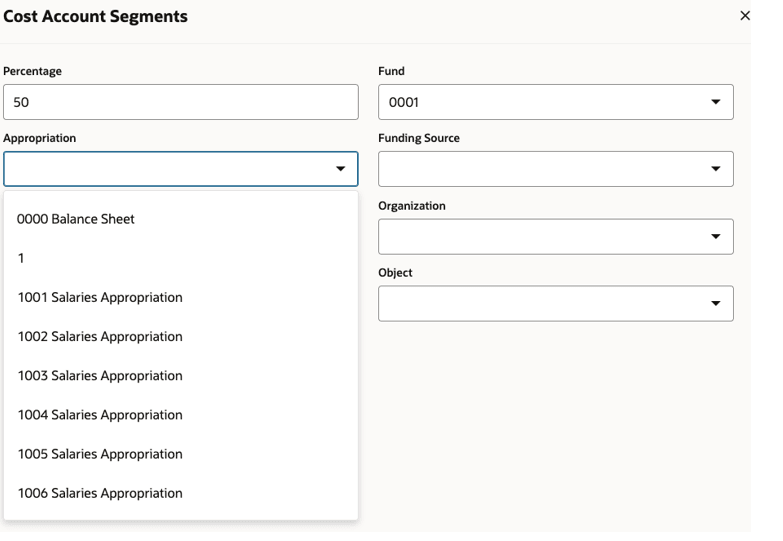 Specify cost account segment information