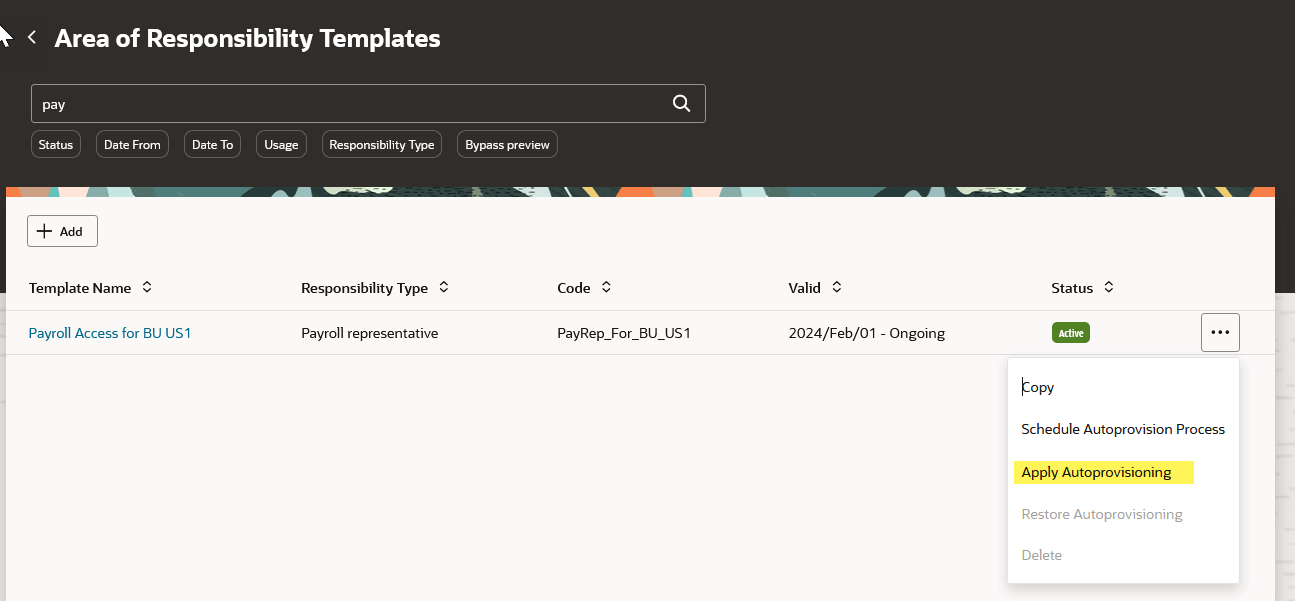 Apply Autoprovisioning from Actions menu