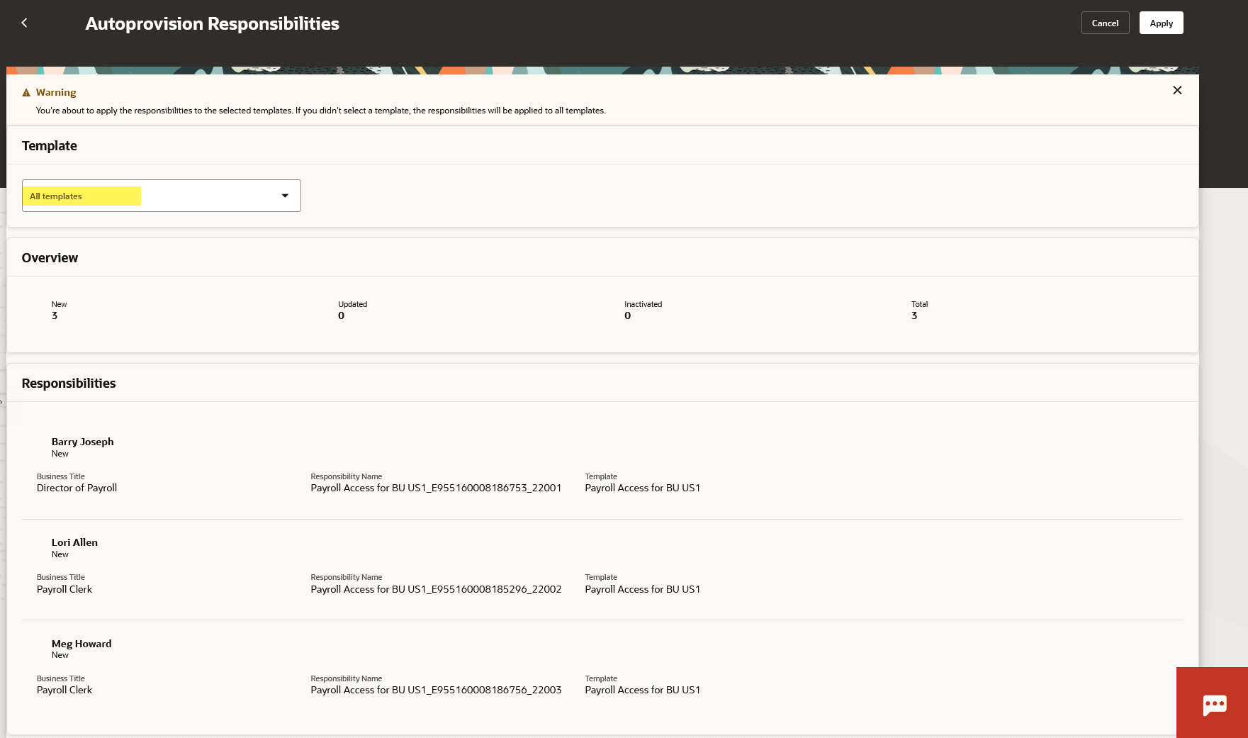 Preview all template results in the Autoprovisioning Responsibilities page