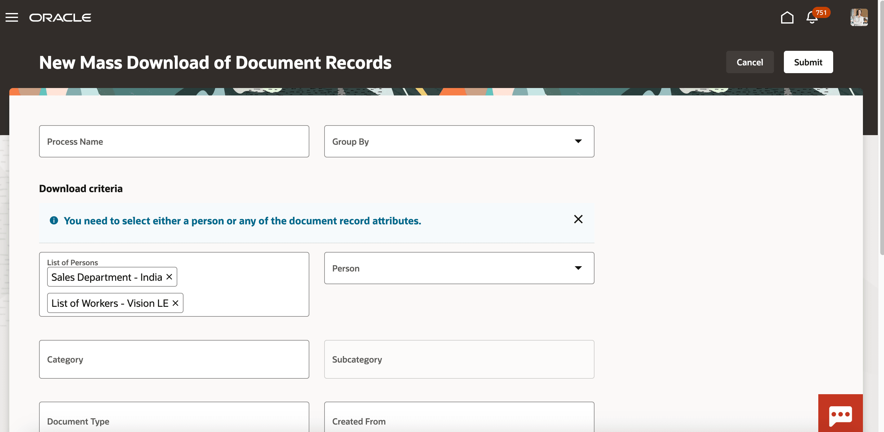 Mass Download of Document Records page