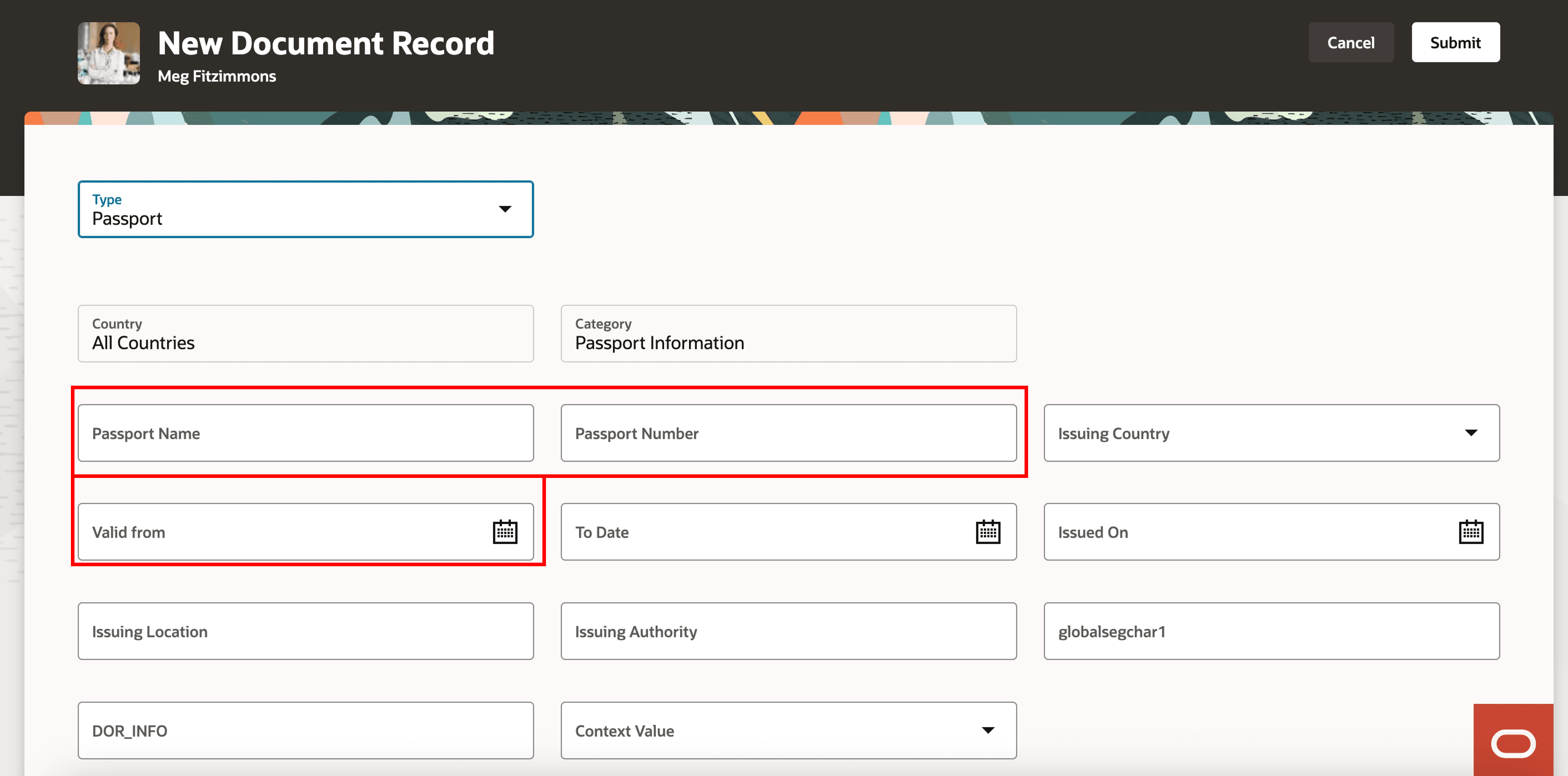 New labels displayed in Add Document Record page
