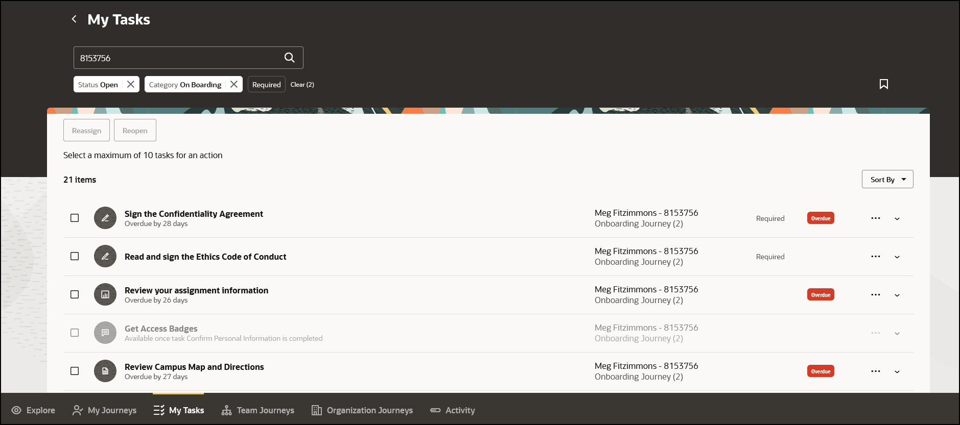 Search for an Assigned Journey Task by Using Person Number