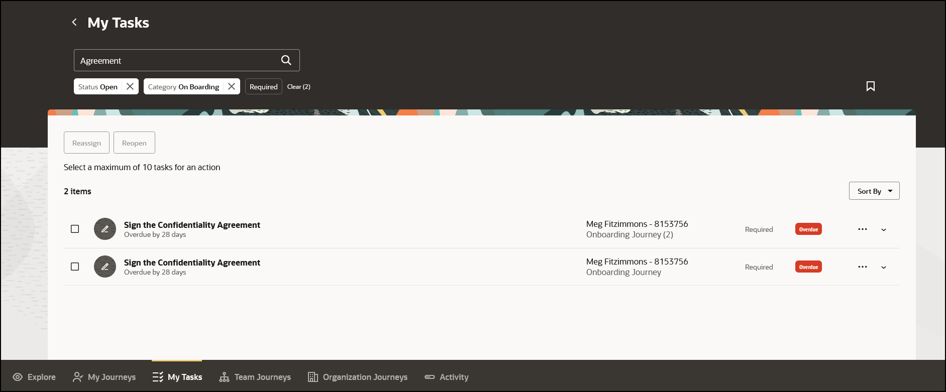 Search for an Assigned Journey Task by Using Journey Name