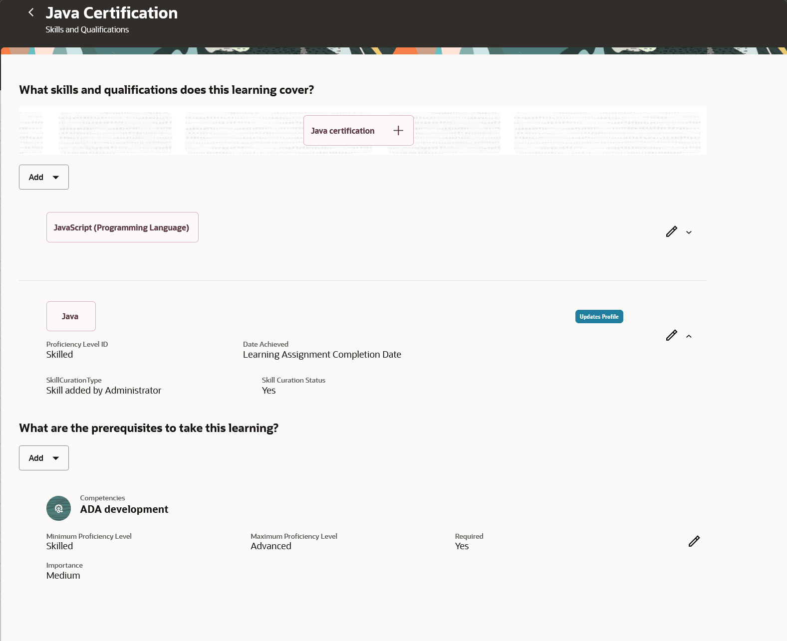 Skills and Qualifications Page with Showing the Prerequisites Section