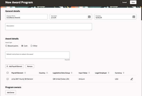 Screen capture of the new Award Program page.