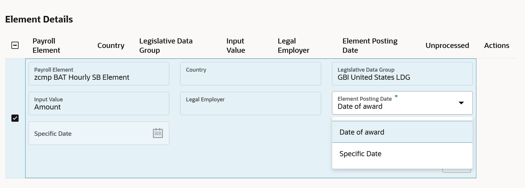 Screen capture for the Element Details section in edit mode.