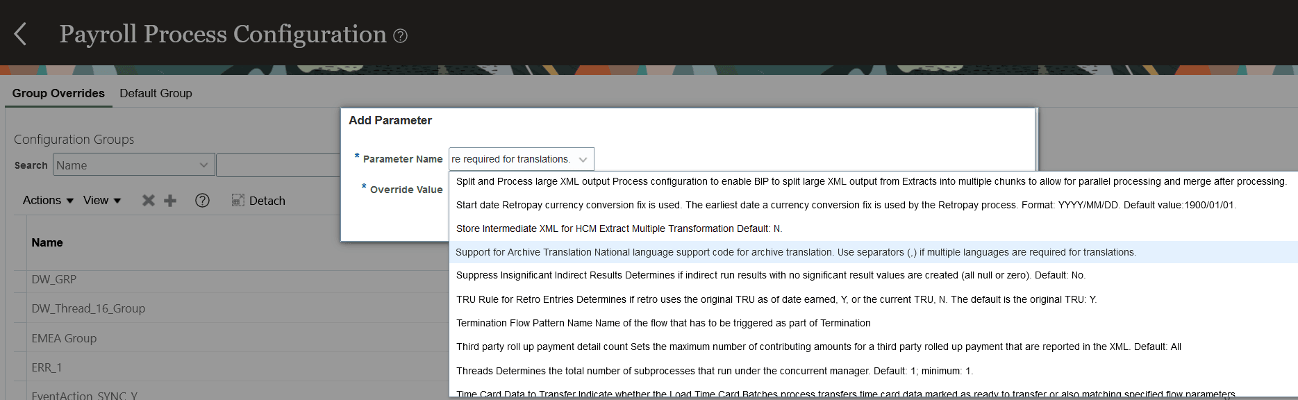 Translation parameter for reports