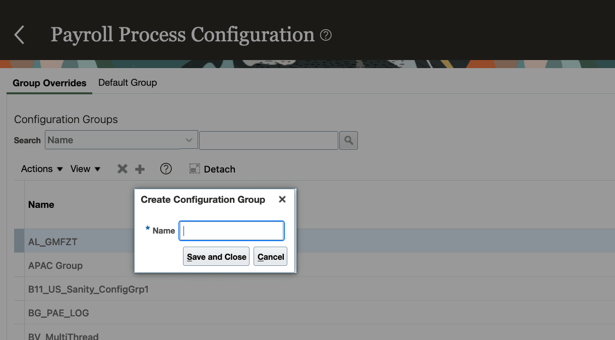 Create Process Configuration Group