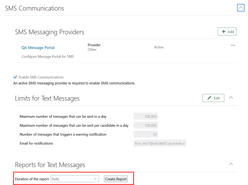Create a report using the Recruiting Message Configuration task 