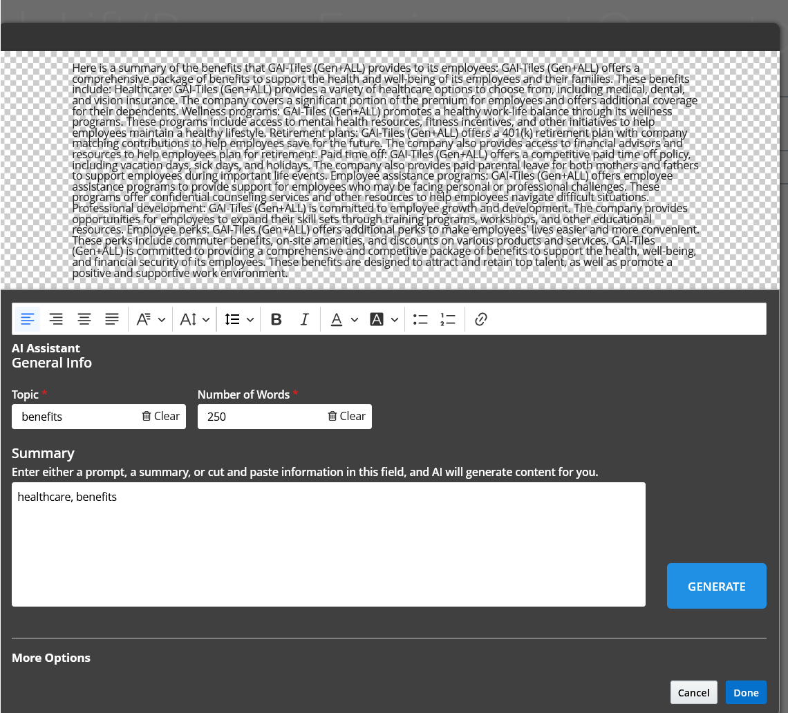 AI Assist Paragraph Element