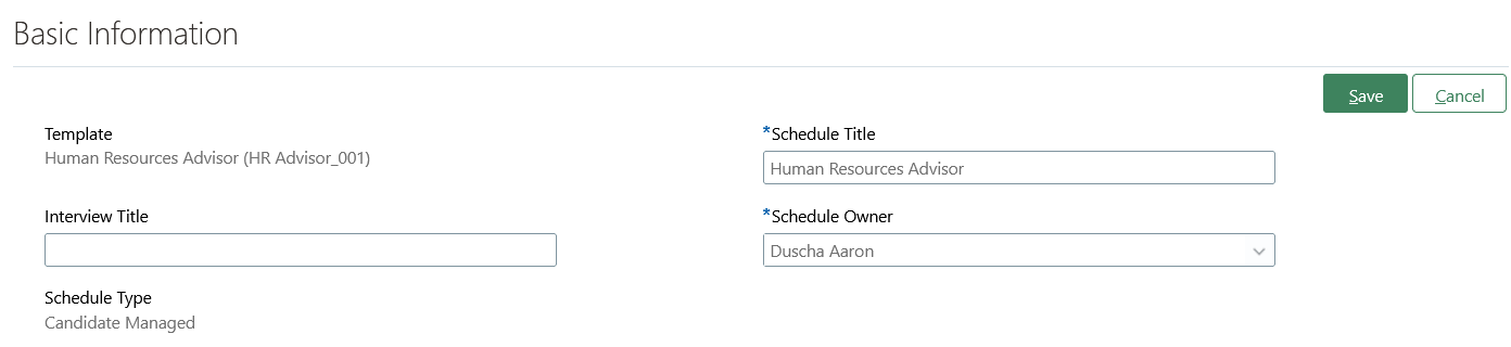 Image showing the Schedule Owner field in the Basic Information section of an interview schedule.