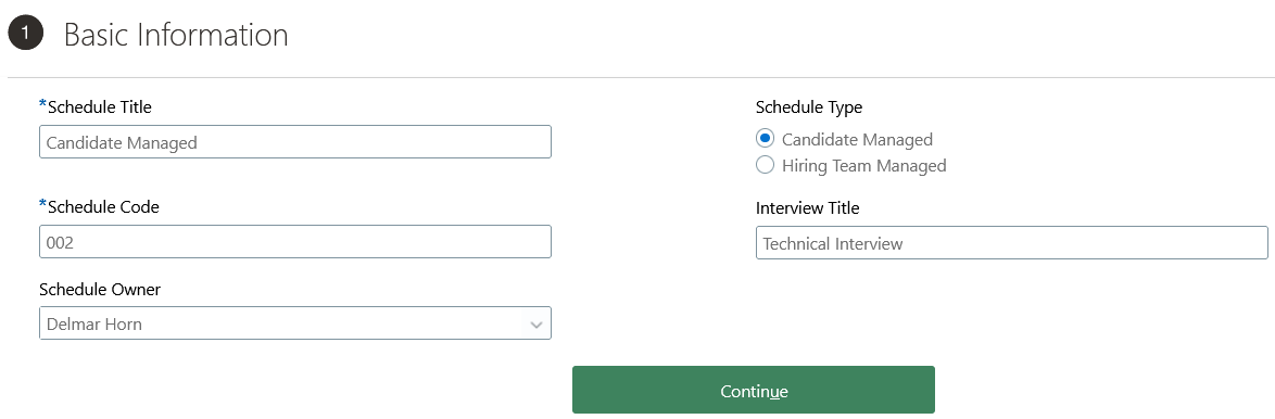 Image showing the Schedule Owner field in the Basic Information section of an interview schedule template.