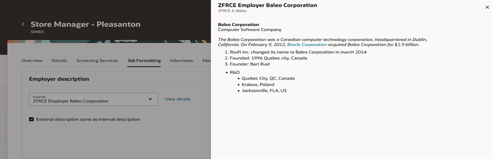 Image showing the details of an employer description.