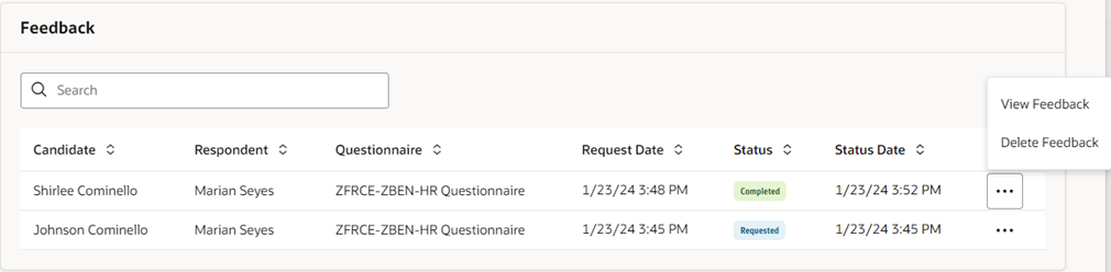 Image showing feedback provided to candidates.