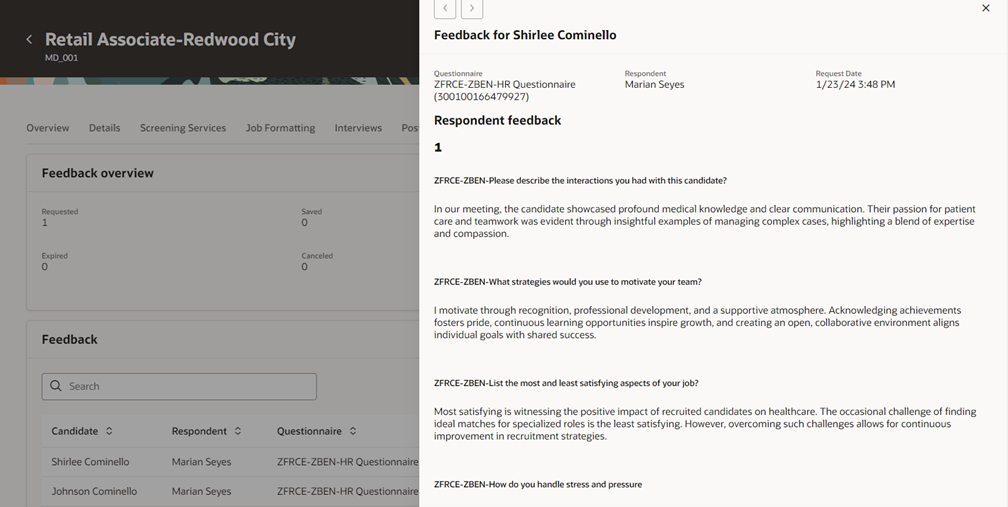 Image showing the feedback provided in the drawer panel.