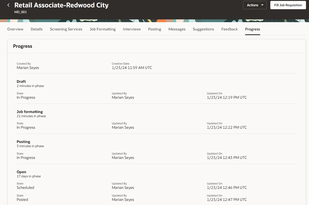 Image showing the Progress tab.