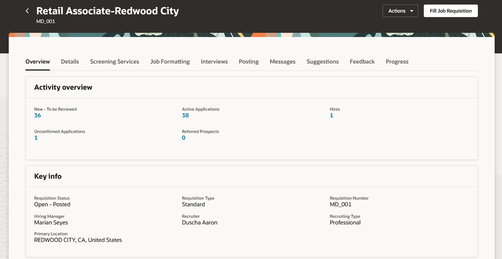Image showing the Overview tab in the job requisition details page.