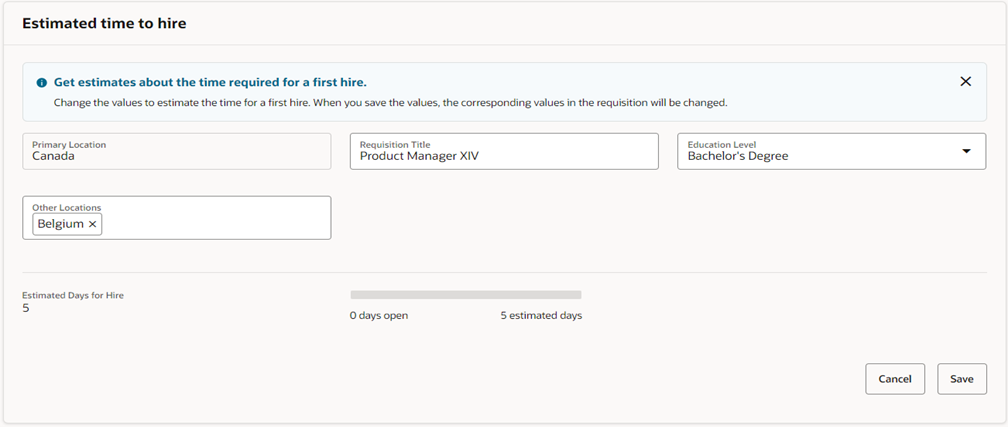 Image showing the Estimated Time to Hire section in the Overview tab.
