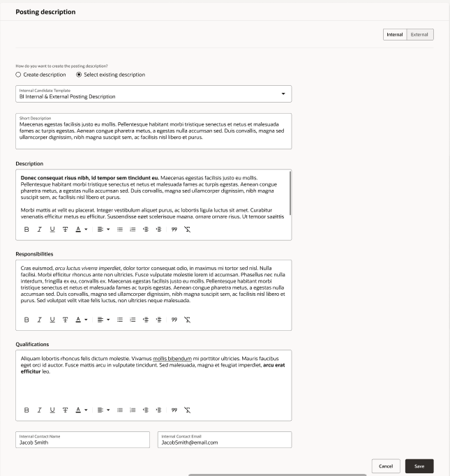 Image showqing the Posting Description section in the Details tab