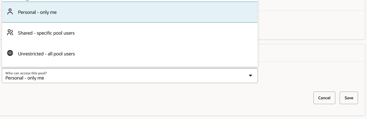 Screen capture when editing the Pool Access section