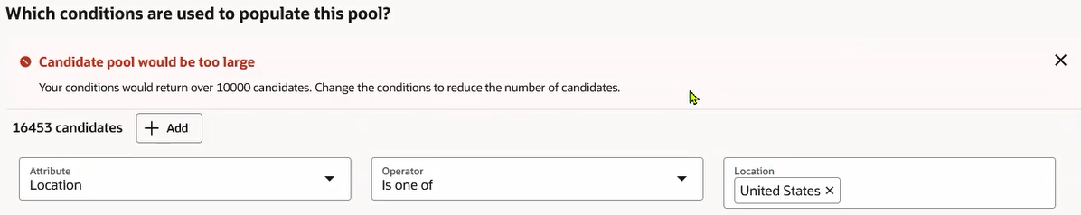 Image showing an error message when candidates matching the conditions exceed the threshold. 
