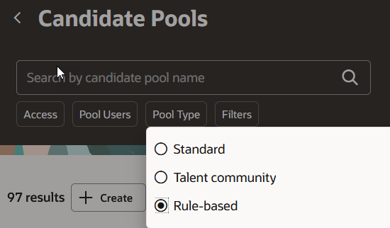 Image showing the Pool Type filter and the available choices.