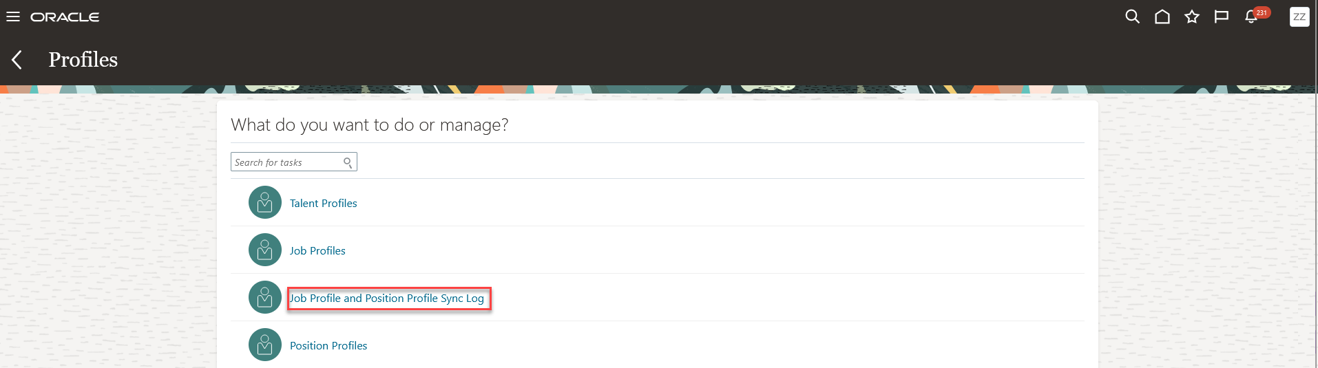 Screen capture of the Profiles page to view the sync log