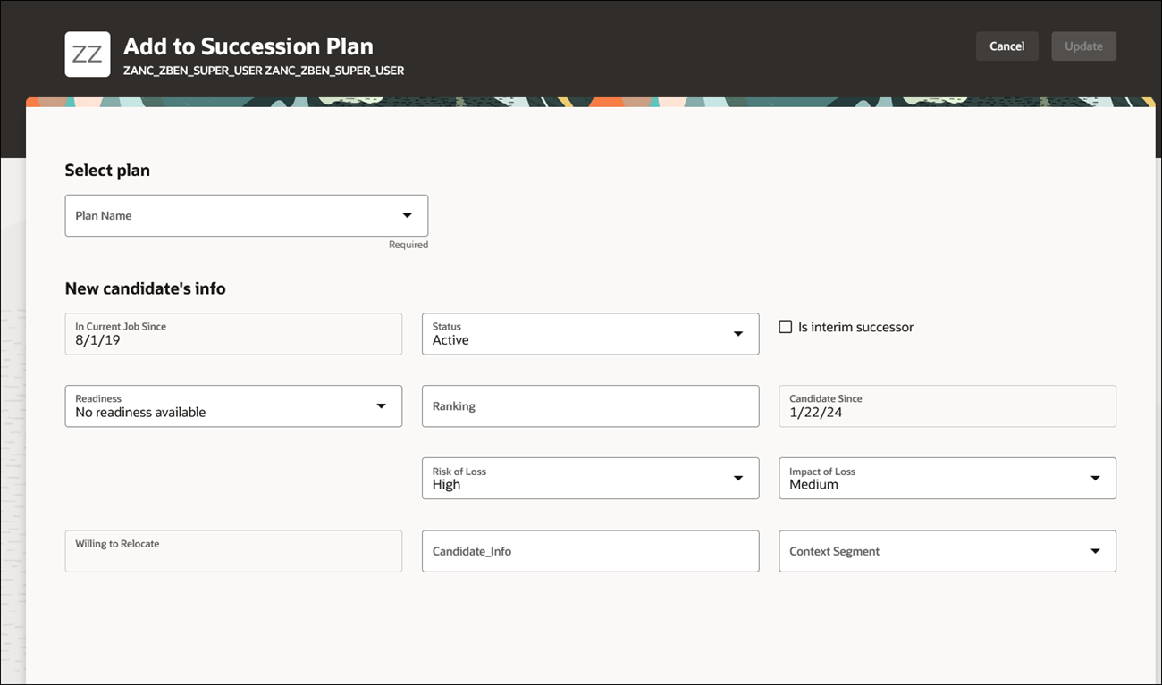Add to Succession Plan page