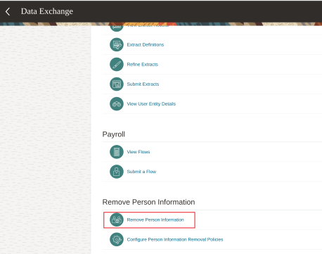 Data Exchange Page Showing the Remove Person Information Task