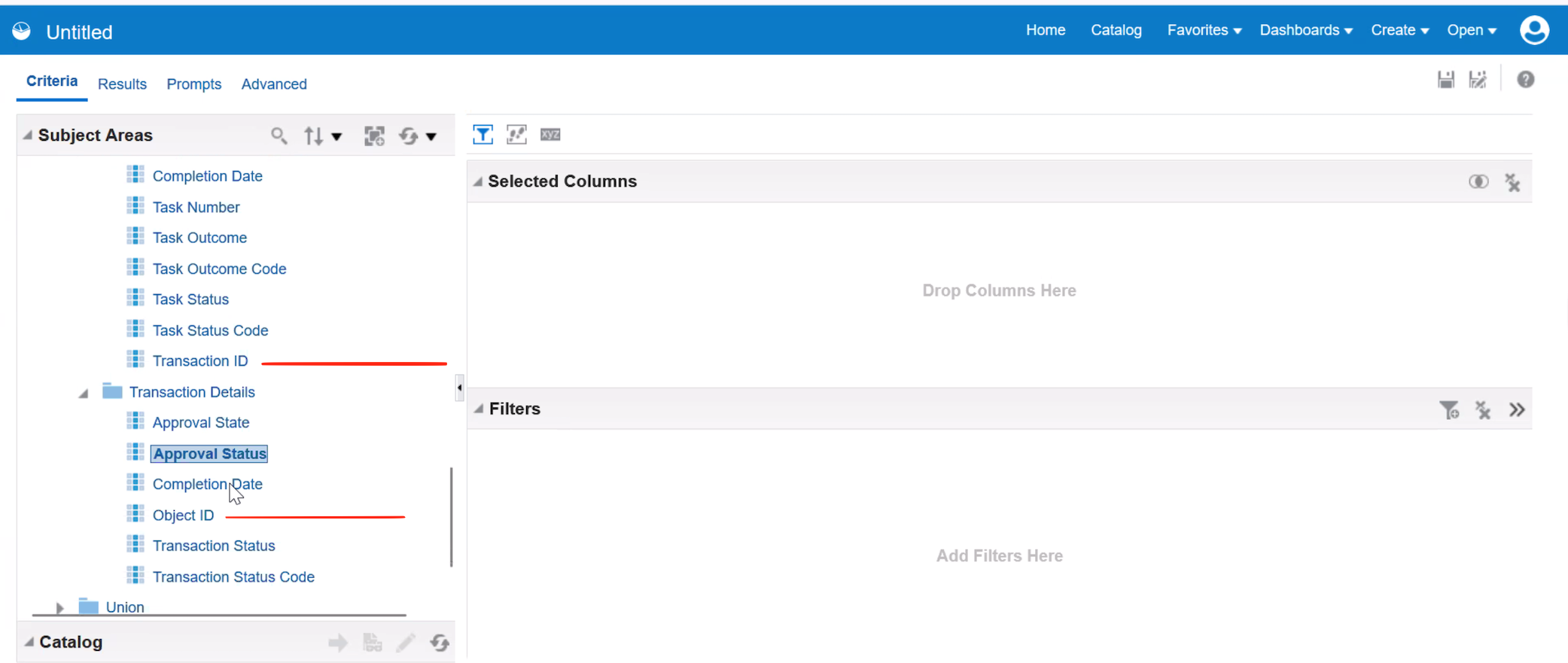OTBI Subject Areas Showing Transaction ID and Object ID
