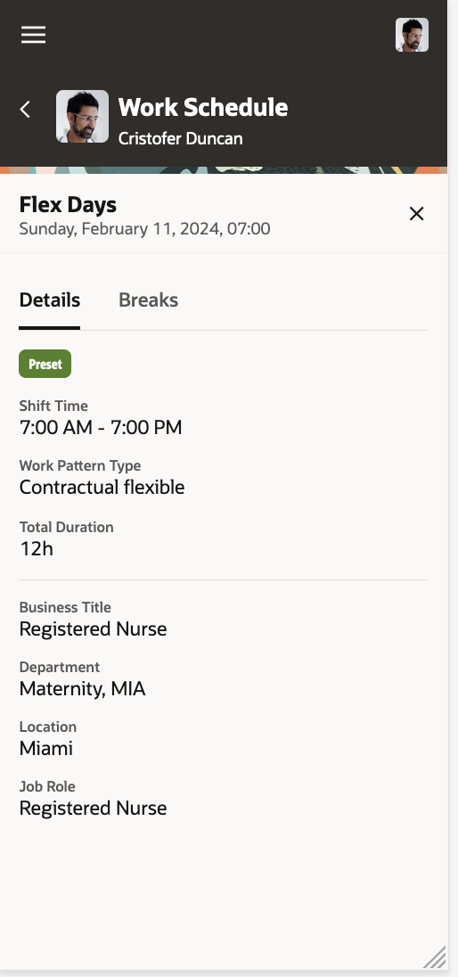 Mobile Calendar Displaying Information from a Flexible Work Schedule